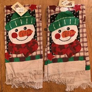 Lot of 2 Vintage Snowman Kitchen or Bathroom Towels, Cecil Seydah printed in USA